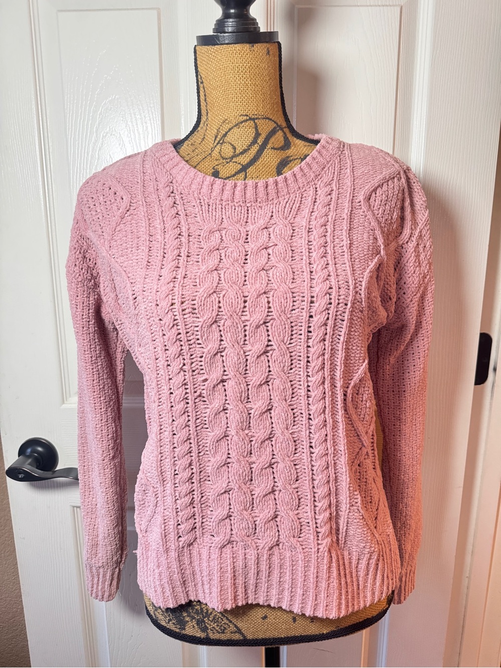 SO Cable Knit Sweater Women S Rose Super Soft Crew Neck Cozy